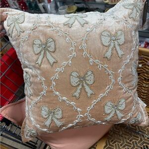 Elegant Holiday Bow Pillow in Cream and Gold